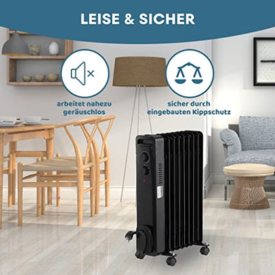 STAHLMANN Ölradiator ZR17 1500 Watt – Elektroheizung Energiesparend bis 30 qm Fläche – Heizung Elektrisch mit Thermostat und 3 Heizstufen – Elektrisches Heizgerät, Electric Heater Schwarz