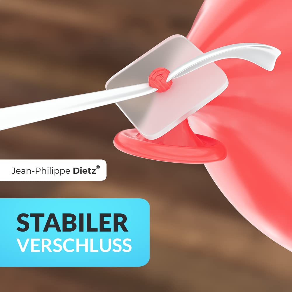 100 Ballonverschlüsse Helium mit Polyband weiss | Made in Germany | Ballonband mit Schnellverschluss | Ballonverschluss Ballonbänder | Jean-Philippe Dietz® Luftballonverschlüsse