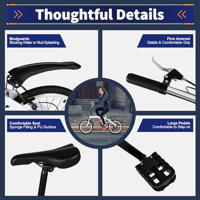 MEHOOSPVN 20-Zoll-Faltrad, Klapprad mit 6 Gang-Schaltung, höhenverstellbares Carbonstahl-Faltrad, Federgabel Fahrräder Klappfahrrad für Kinder oder Erwachsene mit Schutzblechen, Weiß