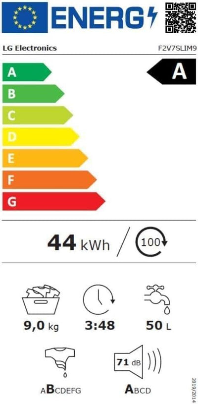 LG F2V7SLIM9, Klasse A, Waschmaschine Slim 9 kg, 60x47.5x85 cm, Wi-Fi, AI Direct Drive, Tiefenreinigung mit Dampf, TurboWash 360°, Außentür aus Gehärtetem Glas, Weiß mit Schwarzem Bullaugenring