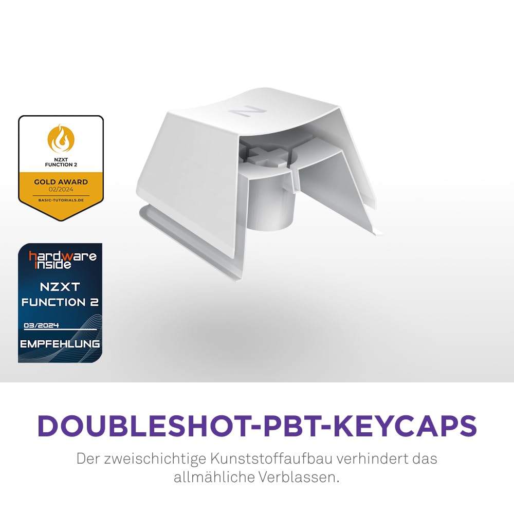 NZXT Function 2-2024 Optische Vollformat Gamingtastatur | RGB beleuchtet | 8K-Abfragerate | Lineare Opt. Switches | Einstellbare Auslösung | Hot-Swap | Gaming Keyboard| Weiß - DE (QWERTZ)