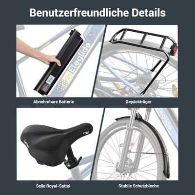 Eleglide C1/C1 ST E Bike mit Mittelmotor, 27,5 Zoll 70 Nm Elektrofahrrad für Damen und Herren, 250W E-Bike, 14,5 Ah Lithium-Akku, Shimano 7 Gänge Trekking Ebike, cityräder 25km/h bis zu 150KM (C1)