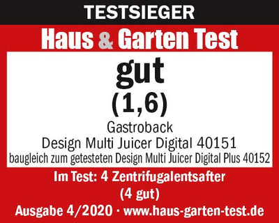 Gastroback Entsafter 40151 Design Multi Juicer Digital, 1300 Watt Profi-Motor, XXL - Einfüllschacht (Ø 84 mm), 5 Geschwindigkeitsstufen