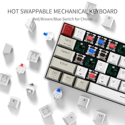 Newmen GM610 Gaming Tastatur Kabellos,60% Prozent Mechanische Bluetooth/2.4Ghz/Mit Kabel,61 Tasten RGB Beleuchtung Hot Swap Anti Ghosting TKL Mini QWERTY Keyboard für PC/Win/Mac,Rote Schalter