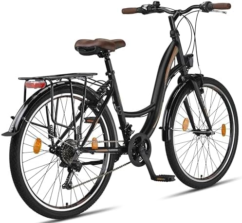Licorne Bike Stella Premium City Bike in 24,26 und 28 Zoll - Fahrrad für Mädchen, Jungen, Herren und Damen - 21 Gang-Schaltung - Hollandfahrrad Citybike (Schwarz, 26.00)