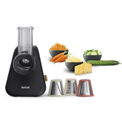 Tefal MB77EN Eco Respect Reibe, elektrische Reibe mit 200-W-Motor, 3 verschiedene Kegel-Aufsätze, Eco-Design, 9% recycelter Kunststoff, schwarz
