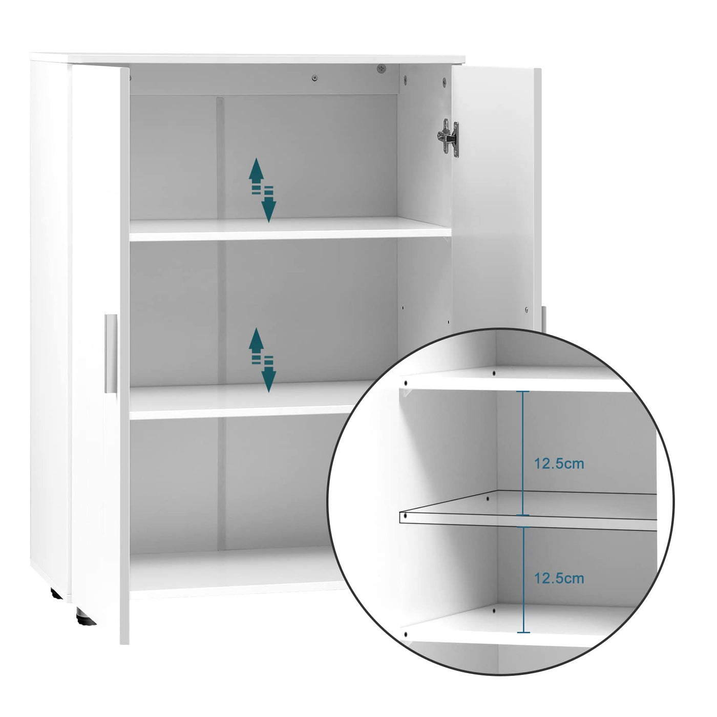 EUGAD Badezimmerschrank,schmaler Badschrank,Beistellschrank, Kommodemit 3 Ablagen, Schranktür, verstellbare Ablage, für Wohnzimmer, Küche, Flur, Freistehend Weiß