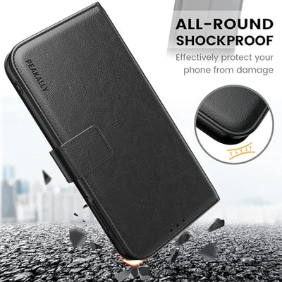 Peakally Handyhülle für Samsung Galaxy A35 5G Hülle [mit Panzer Schutz Glas], [RFID-Blockierung] Premium PU Leder Schutzhülle, Multifunktional Klapphülle kompatibel mit Galaxy A35 - Schwarz