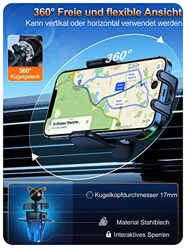 Auckly 15W Handyhalterung Auto mit Ladefunktion, [270° Automatische Klemmung],Qi Induktive Ladestation Auto Wireless Charger, Kfz Ladegerät für iPhone 12 13 14 15 16 17 Serie & Samsung, Schnellladen