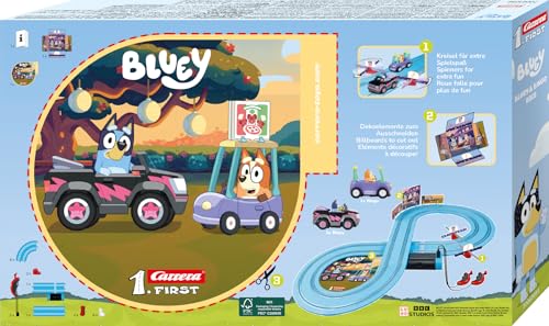 Carrera Bluey & Bingo Race 2,4m Rennstrecken-Set I 2 ferngesteuerte Fahrzeuge mit Bluey und Bingo I mit Handregler & Streckenteilen I Spielzeug für Kinder ab 3 Jahren