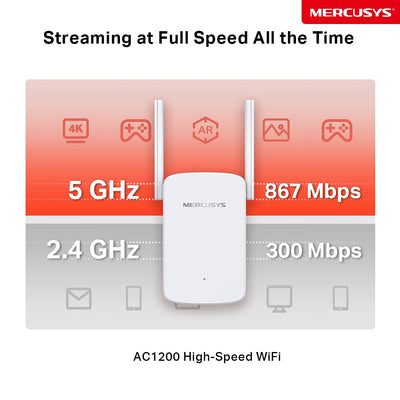 Mercusys ME30 WLAN Verstärker Repeater AC1200 (867MBit/s 5GHz + 300MBit/s 2,4GHz, WLAN Verstärker, App Steuerung, Signalstärkeanzeige, kompatibel zu allen WLAN Geräten, AP Modus)