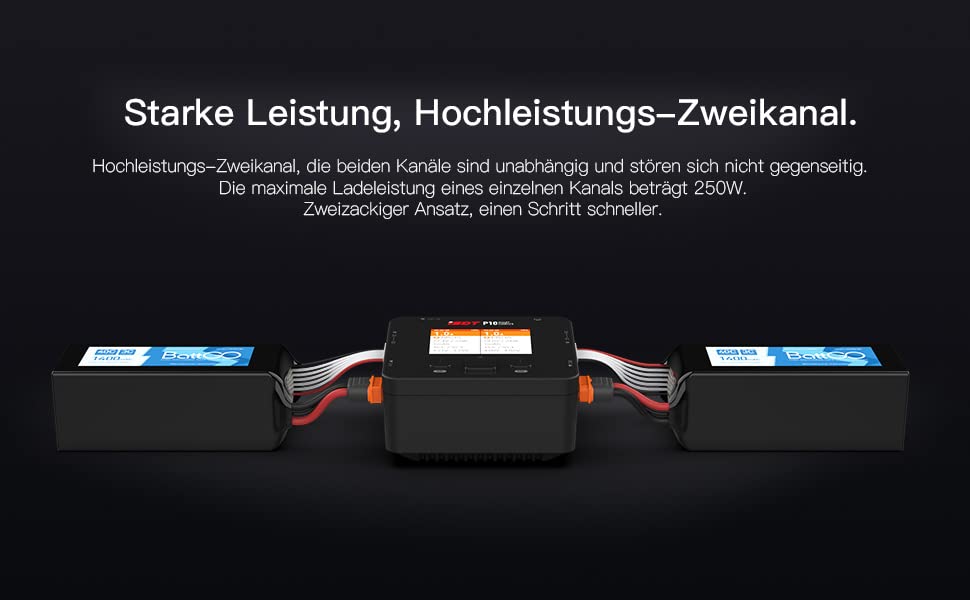 ISDT P10 LiPo-Akku-Balance-Ladegerät Duo 250 W x 2 400 W Zweikanal-Ausgang 1–6 S Li-Ionen-Lebensdauer NiCd NiMH LiHV PB Smart-Akku (Netzteil ist Nicht im Lieferumfang enthalten)