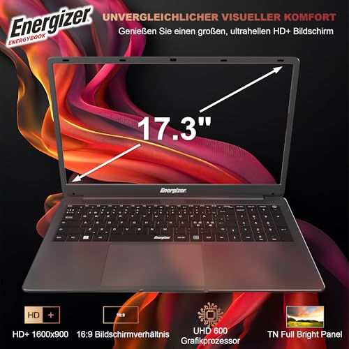 Energizer EnergyBook – 17,3'' HD+ Laptop, Intel Celeron Laptop, 4 GB RAM, 128 GB SSD, UHD-Grafik, Windows 11, QWERTY-Tastatur (intern), USB 3.0, HDMI