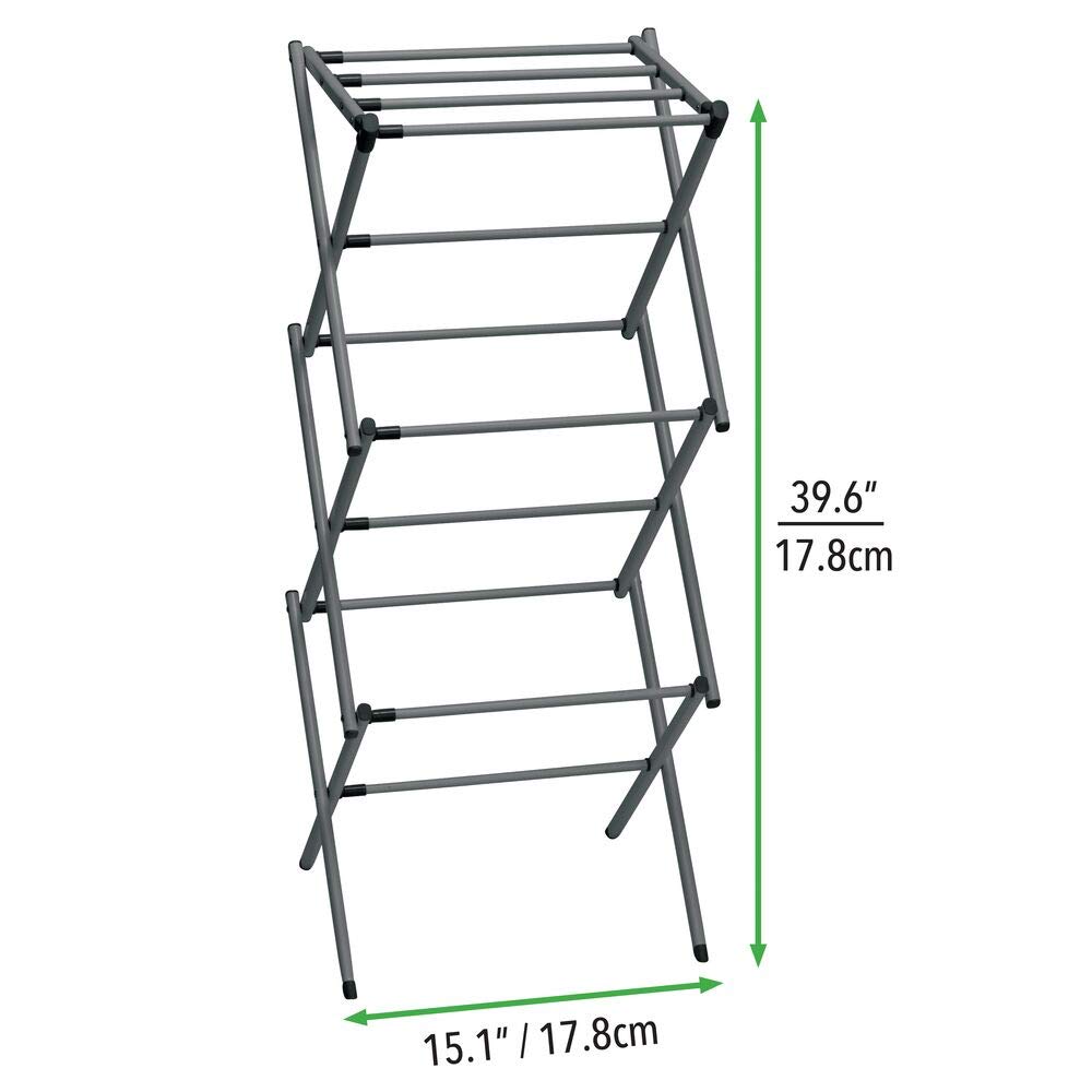 mDesign ausziehbarer Turmwäscheständer – Wäscheständer aus Metall mit 3 Ebenen – platzsparender Standtrockner für Wäscheküche, Garten oder Haushaltsraum – dunkelgrau