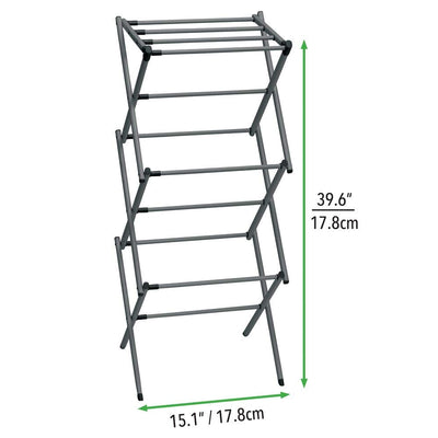 mDesign ausziehbarer Turmwäscheständer – Wäscheständer aus Metall mit 3 Ebenen – platzsparender Standtrockner für Wäscheküche, Garten oder Haushaltsraum – dunkelgrau