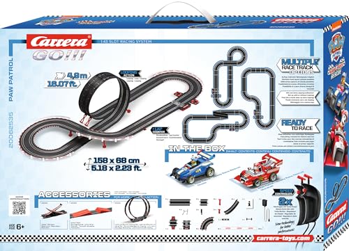 Carrera GO!!! PAW Patrol - Ready Race Rescue Set |2 Slotcars inkl. 2 Handregler mit Turbo-Knopf | Inklusive Chase und Marshall | 4,9 m Streckenlänge mit Looping und Rundenzähler | Maßstab 1:43
