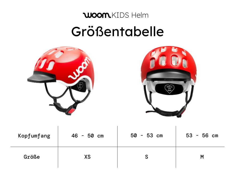 woom Kids Helm, Fahrradhelm für Kinder, mit Visier, für Jungen und Mädchen, 53–56 cm, Größe M, Verstellbar, Aufprallschutz, Rot (woom red)