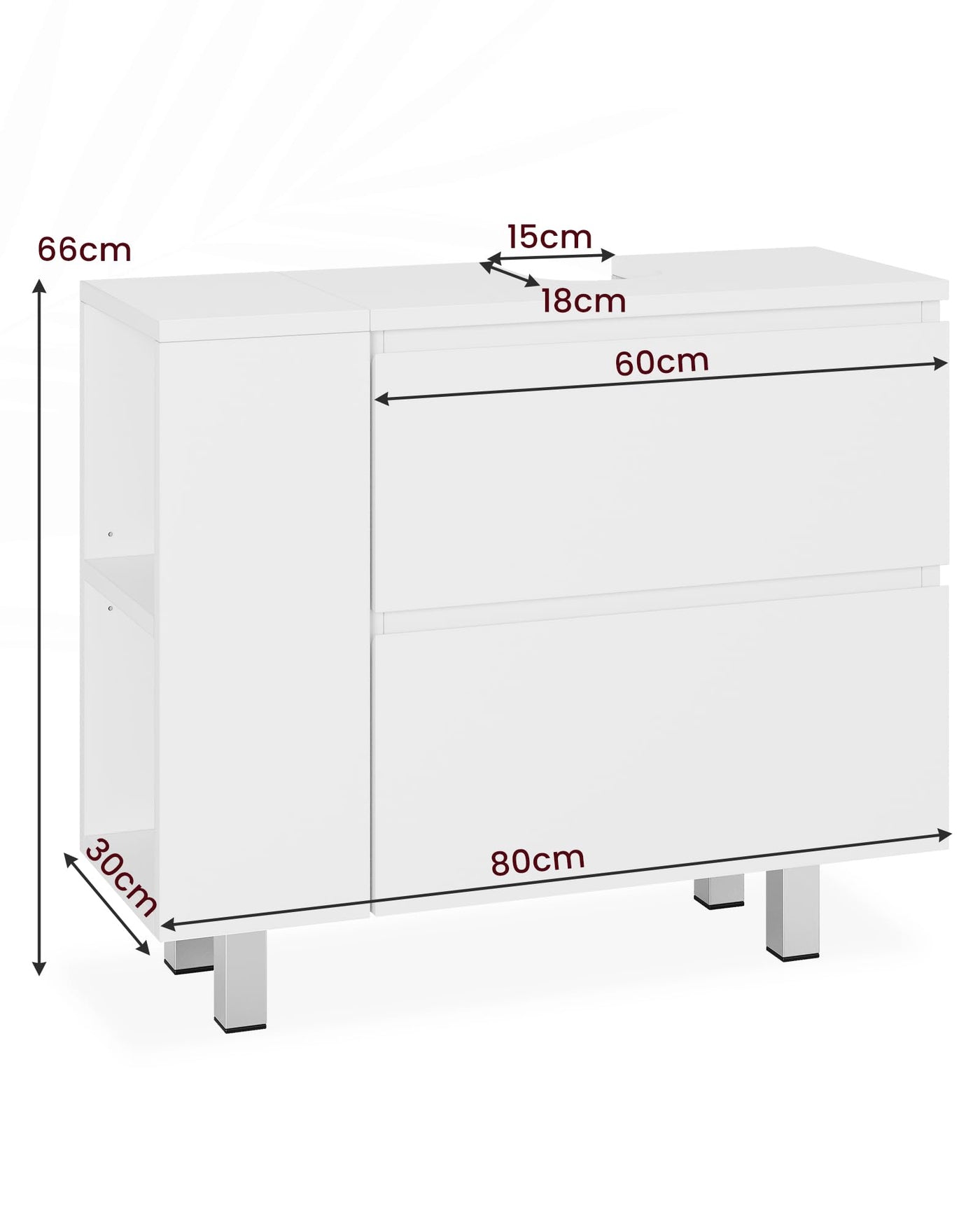 KIMENICH Waschbeckenunterschrank, Badezimmerschrank mit 2 großen Schubladen, Transformierbarer Unterschrank, Verstellbare Ablage, Viel Stauraum, 80 * 30 * 66cm, Weiß