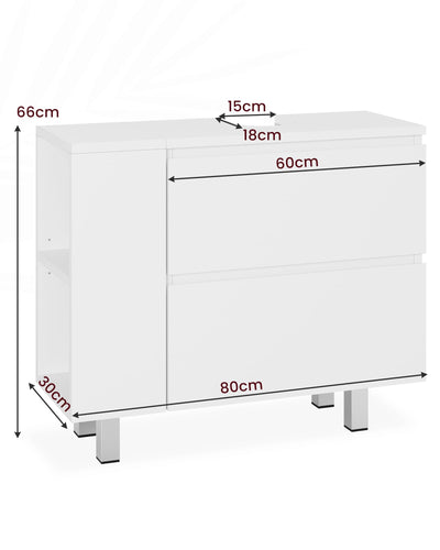 KIMENICH Waschbeckenunterschrank, Badezimmerschrank mit 2 großen Schubladen, Transformierbarer Unterschrank, Verstellbare Ablage, Viel Stauraum, 80 * 30 * 66cm, Weiß
