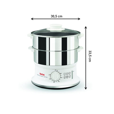 Tefal Dampfgarer VC1451 | 2 Edelstahlbehälter | 6L Fassungsvermögen | 24cm Durchmesser | Timer und automatische Abschaltung | 900W | Weiß