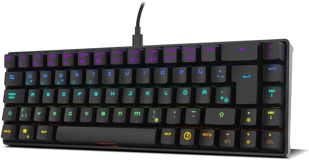Ozone Gaming Mini Tactical Keyboard -OZTACTICALDE- Mechanische Tastatur ohne Ziffernblock, Bluetooth, Outemu Red Switches, RGB LED Beleuchtung, leise, DE Layout, Schwarz