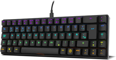 Ozone Gaming Mini Tactical Keyboard -OZTACTICALDE- Mechanische Tastatur ohne Ziffernblock, Bluetooth, Outemu Red Switches, RGB LED Beleuchtung, leise, DE Layout, Schwarz
