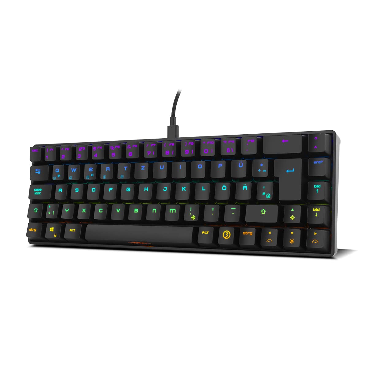 Ozone Gaming Mini Tactical Keyboard -OZTACTICALDE- Mechanische Tastatur ohne Ziffernblock, Bluetooth, Outemu Red Switches, RGB LED Beleuchtung, leise, DE Layout, Schwarz