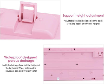 Sxhlseller 104 Tasten USB Wired Keyboard, QWERTY Ultra Thin Cartoon Computer Keyboard, wasserdichte Universal Mechanische Tastatur für Home Business Office Game(Rosa)