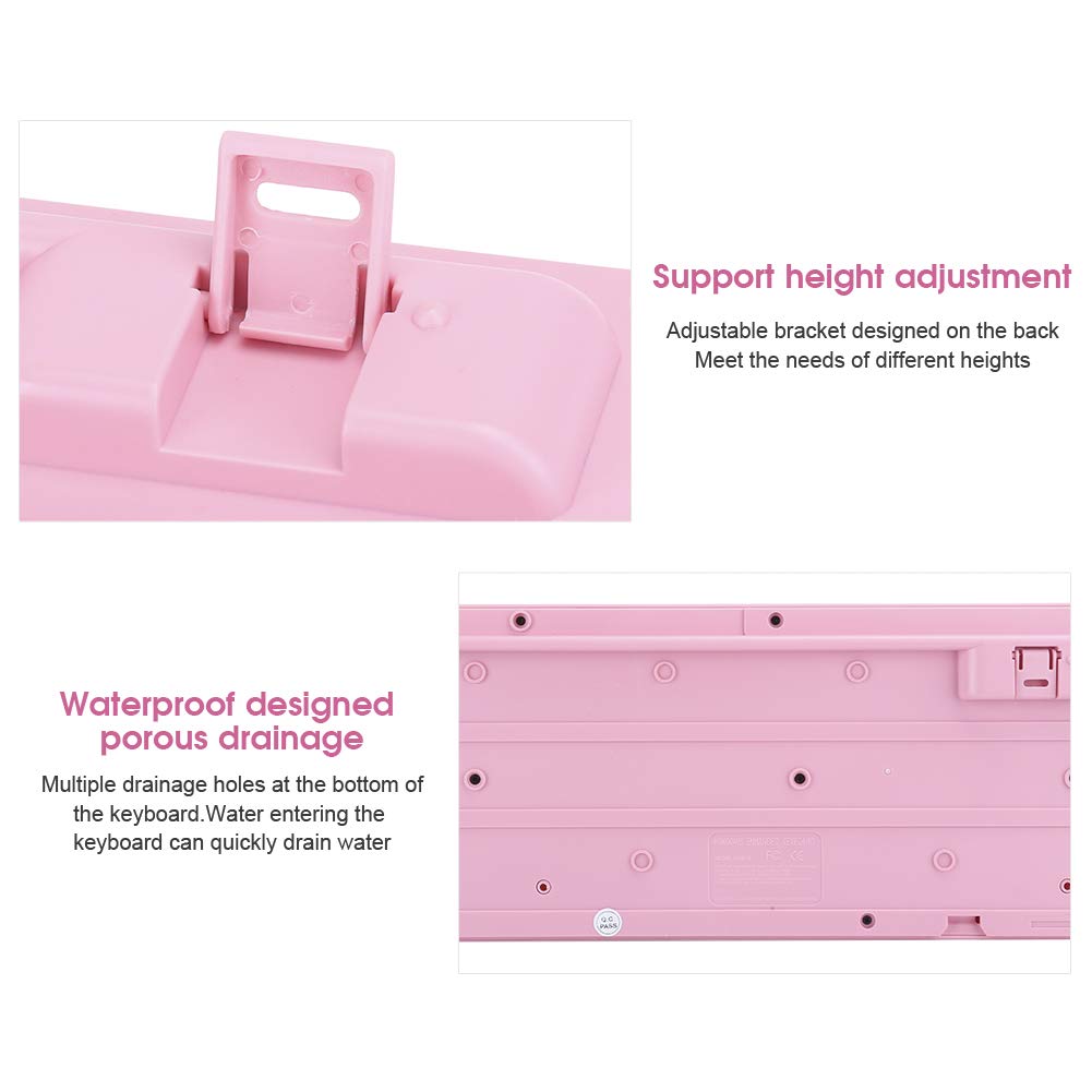 Sxhlseller 104 Tasten USB Wired Keyboard, QWERTY Ultra Thin Cartoon Computer Keyboard, wasserdichte Universal Mechanische Tastatur für Home Business Office Game(Rosa)