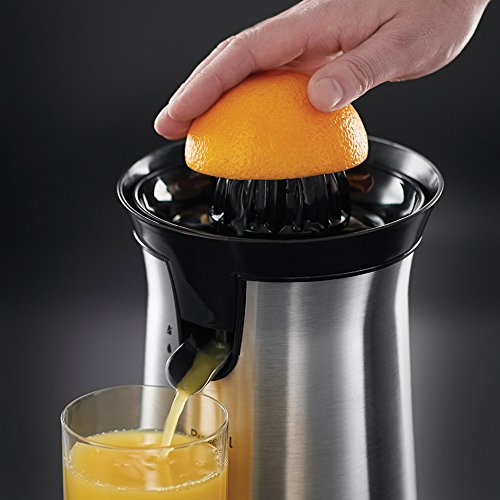 Russell Hobbs Orangenpresse & Zitruspresse elektrisch [links-& rechtsrotierend, 2 Presskegel für Zitronen/Orangen] Edelstahl (Tropf-Stopp-Funktion, spülmaschinenfest, BPA-frei) Saftpresse 22760-56