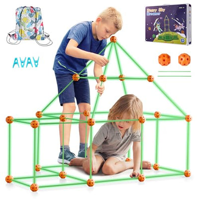 VEVOR Fort Bausatz Kinder, 85-teiliges im Dunkeln leuchtendes STEM-Bauspielzeug, pädagogisches Geschenk für 4- bis 8-jährige Kinder, Konstruktionsspielzeug für Spielzelte mit 55 Stäben und 30 Bällen