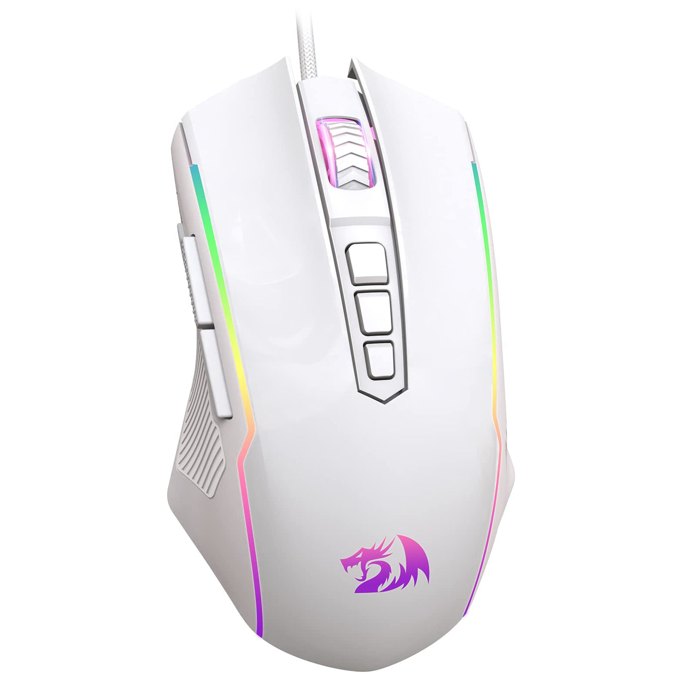 Redragon Gaming Maus, Gaming Mouse mit RGB und Einstellbar 8000 DPI, Maus mit 9 programmierbare Tasten und Feuertaste, RGB Gaming Maus mit ergonomisches Design für MMO/FPS/PC/Windows/Mac, Weiß