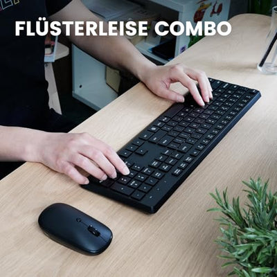 Perixx PERIDUO-716, Kabellose 2,4-GHz Tastatur-Maus-Set, Standardgröße - Schwarz, Deutsches QWERTZ