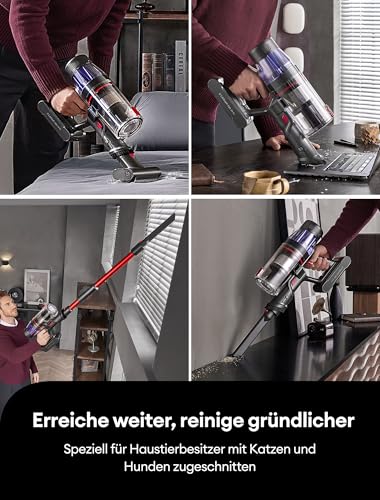 Ultenic U16 Flex Akku Staubsauger Kabellos 550W/45 Kpa, 60 Min Laufzeit Akkustaubsauger mit Touchscreen und Faltrohr, Wandmontierte Ladestation Grün Licht, Anti Tangle für Hartböden Teppich Tierhaare