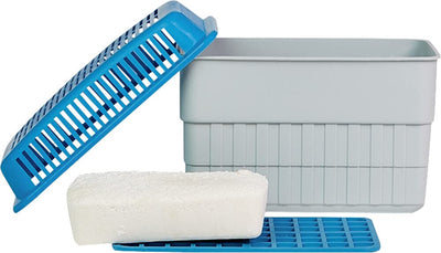 WENKO Feuchtigkeitskiller mit 1 kg Granulatblock, Raumentfeuchter, fasst bis zu 1,4 l Feuchtigkeit, laborgeprüft, nachfüllbar, reduziert Schimmel & Gerüche, 24 x 16 x 15 cm, Grau / Blau, 5410010100
