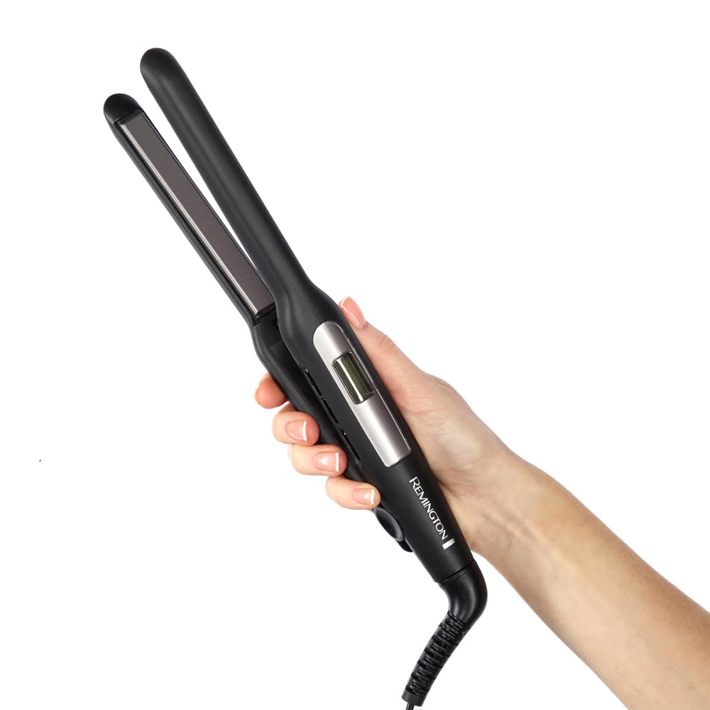 Remington Glätteisen [extra schmale Platten: für kurzes Haar, Pixies, Pony, Bart & kleine Locken] Haarglätter (Ultra-Pro-Keramikbeschichtung, LCD-Display,150-230°C) Bartglätter S5515