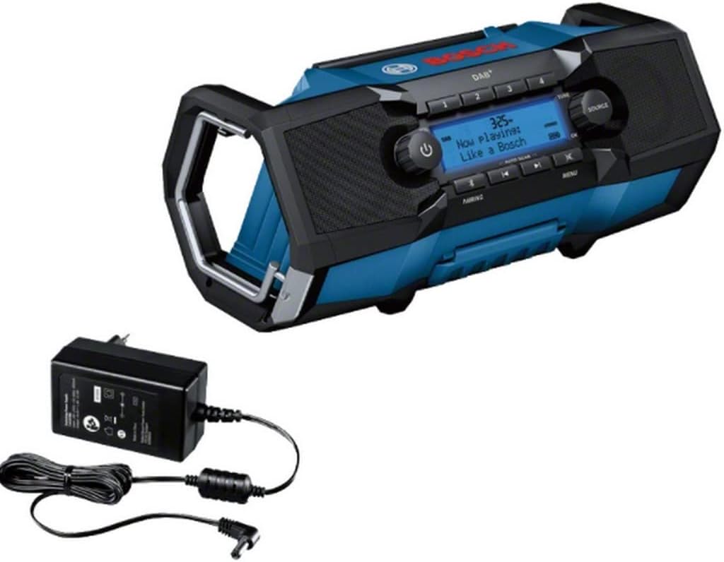 Bosch Professional 18V System Akku Baustellenradio GPB 18V-2 SC (Empfang über DAB+, Bluetooth, FM und AUX, inkl. 1x Netzteil, 1x AUX-Kabel, 1x 3V CR2032 Lithium-Knopfzellen-Batterie)