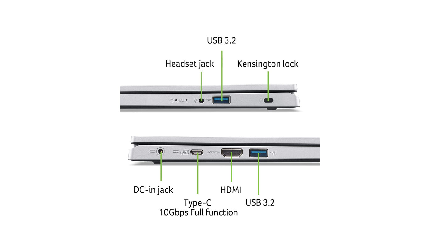 Acer Aspire 3 (A315-24P-R9JA) Laptop | 15.6 FHD Display | AMD Ryzen 5 7520U | 16GB RAM | 512GB SSD | AMD Radeon Graphics | Windows 11 | QWERTZ Keyboard | Silver