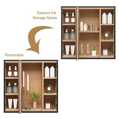 EUGAD Spiegelschrank Bad, Badezimmerschrank mit Spiegel, Schrank mit Badezimmerspiegel, Hängeschrank Badezimmer, mit verstellbaren Ablagen, aus Metall Holzwerkstoff, 60 x 58 x 16 cm