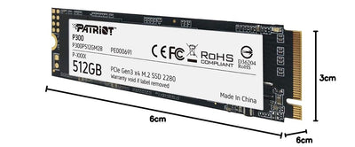 Patriot P300 512GB Interne SSD - NVMe PCIe Gen 3x4 - M.2 2280 - Solid State Drive - P300P512GM28
