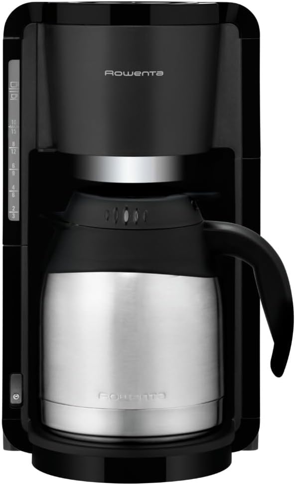 Rowenta CT3818 Filterkaffeemaschine Adagio Milano | Edelstahl- Thermokanne | 10-15 Tassen | Fassungsvermögen 1,25 L | Automatische Abschaltung | 850 Watt | 26.5 x 27 x 38.5 cm | Schwarz