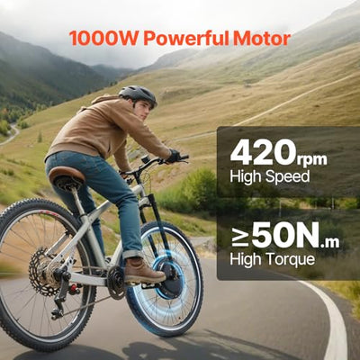 VEVOR 1000 W Elektro-Fahrrad Kit, 48 V 420 U/min φ650mm Vorderrad-E-Bike-Nabenmotorsatz mit verbessertem Geschwindigkeitsregler, Gasgriffsatz, LCD-Display und PAS-System für Rennrad