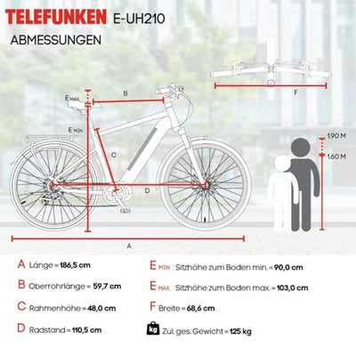 TELEFUNKEN E-Bike Herren 28 Zoll, Elektrofahrrad Hinterradmotor, 7-Gang Kettenschaltung, Hydr. Scheibenbremsen - Pedelec Urban-Bike, UH210