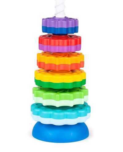 FANCY 40 cm groß Stapelturm Baby Kinderspielzeug ab 1 2 3 Jahre Farbring Pyramide mit Spiralgewinde Zahnradspiel Ringstapelturm Ringpyramide Stapel Ringe für Kinder und Baby