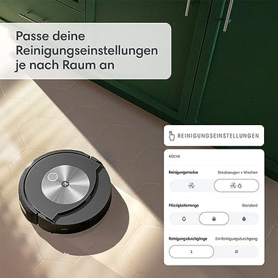 iRobot Roomba Combo j7+ (c7556) Saug- und Wischroboter mit autom. Absaugstation. Objekterkennung/-vermeidung, Kartierung, 4-Stufen-Reinigung, Raum-/ Bereichsreinigung, Sprachassistent, Farbe: Navy