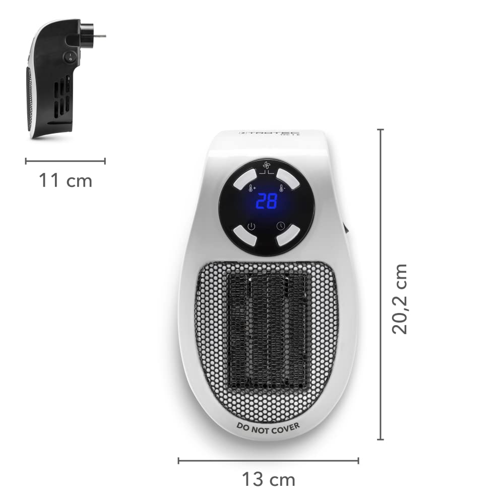 TROTEC Steckdosen Heizlüfter TFC 1 E – Heizleistung 500 W – mini Keramik Heizung, für Räume bis 10 m² / 25 m³, weiß