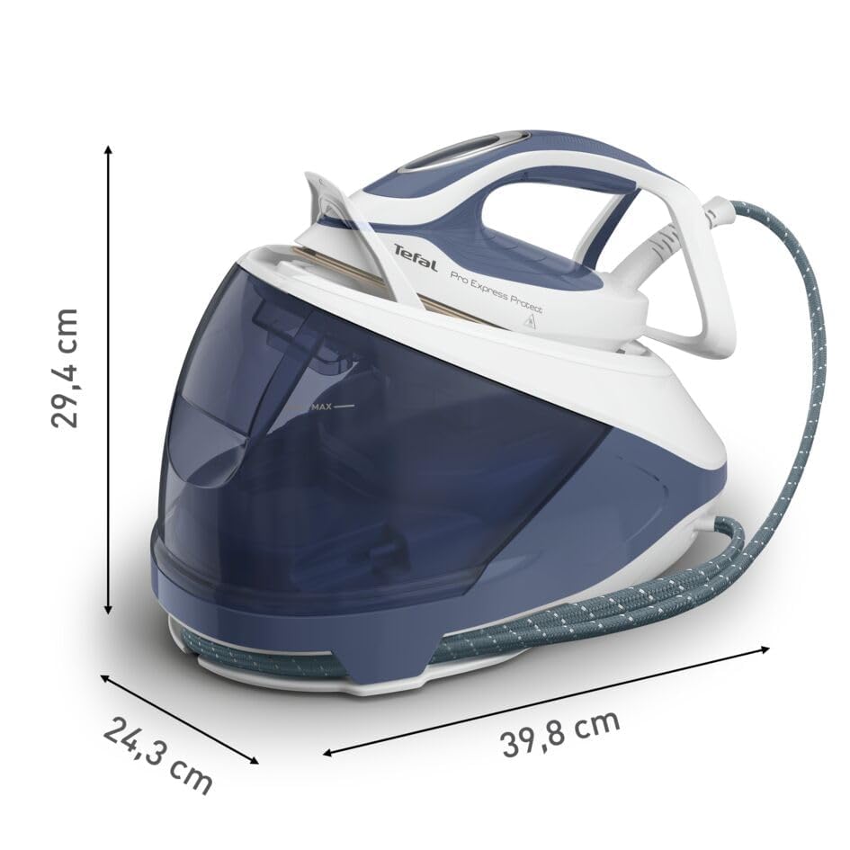 Tefal GV9225 Pro Express Protect Dampfbügelstation | 7,6 Bar Dampfdruck | variable Dampfmenge: 140 g/Min. | Dampfstoß: 550 g/Min. | Anti-Kalk-Kollektor | vertikale Dampffunktion | Blaugrau/Weiß