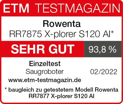 Rowenta RR7875 X-PLORER Serie 120 AI Saugroboter | Testergebnis "SEHR GUT" | Laser-Navigation | automatisches Reinigen | Steuerung per App | Saugen und Wischen | 120 Min. Laufzeit | 150 m² | Schwarz