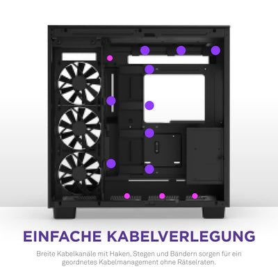 NZXT H9 Flow - CM-H91FB-01- Dual-Chamber ATX Mid-Tower PC-Gaming-Gehäuse - High-Airflow-perforiertes Top-Panel - Front- und Seitenteile aus gehärtetem Glas - 360mm Radiator Unterstützung - Schwarz