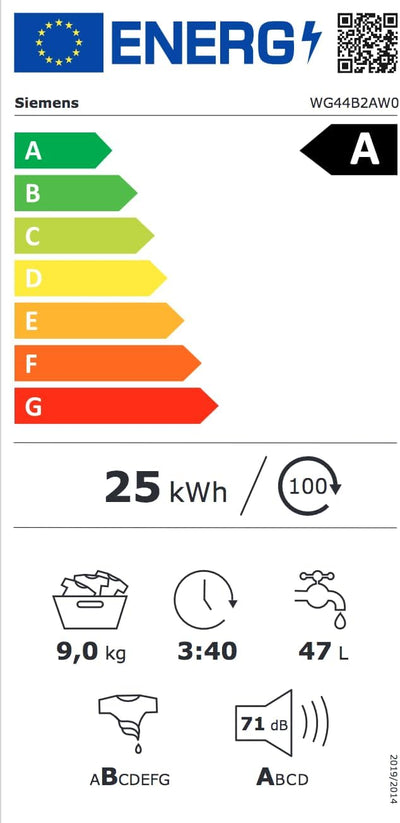 Siemens iQ700, WG44B2AW0, Smarte Waschmaschine 9 kg, Frontlader, 1400 UpM, speedPack XL, Antiflecken-System, i-Dos mit Waschmittel-Scan, smartFinish, Mini Load für Einzelteile, schonende Wäschepflege